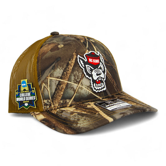 NC State Wolfpack 2024 Men's College World Series 3D Snapback Trucker Hat- Realtree Max 7/ Buck