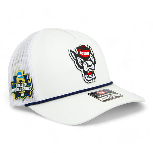 NC State Wolfpack 2024 Men's College World Series 3D Snapback Trucker Rope Hat- White/ Black