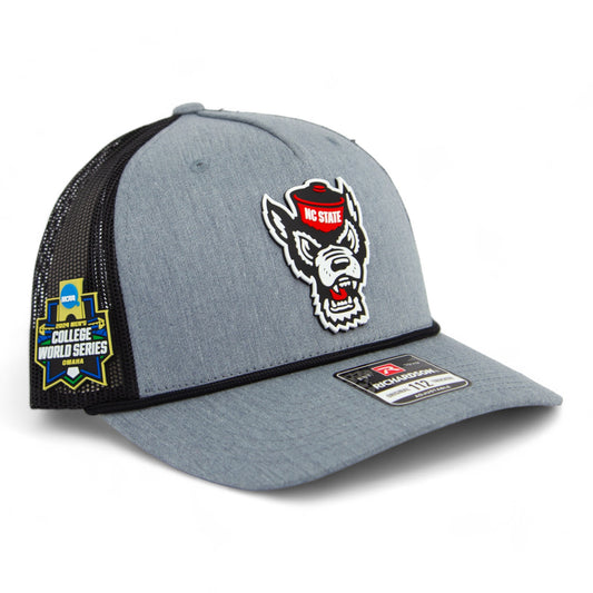 NC State Wolfpack 2024 Men's College World Series 3D Snapback Trucker Rope Hat- Heather Grey/ Black