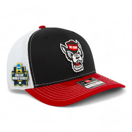 NC State Wolfpack 2024 Men's College World Series 3D Snapback Trucker Hat- Black/ White/ Red