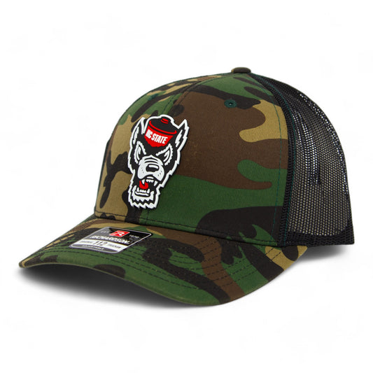 NC State Wolfpack 2024 Men's College World Series 3D Snapback Trucker Hat- Army Camo/ Black