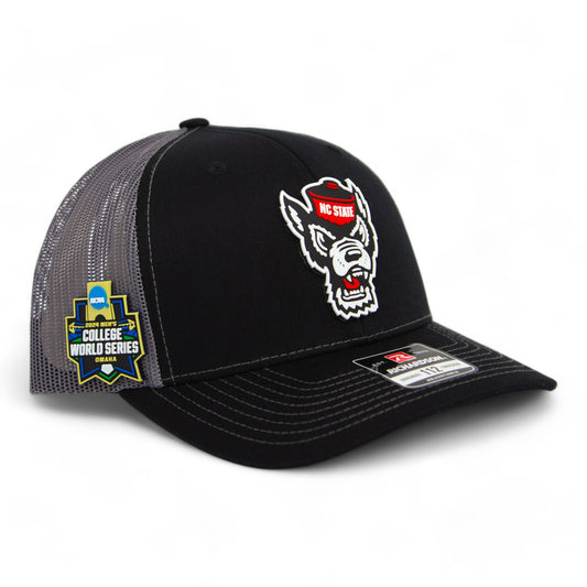 NC State Wolfpack 2024 Men's College World Series 3D Snapback Trucker Hat- Black/ Charcoal