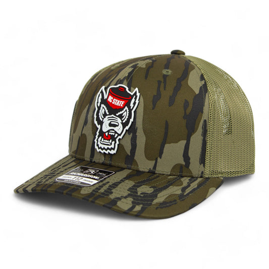 NC State Wolfpack 2024 Men's College World Series 3D Snapback Trucker Hat- Mossy Oak Bottomland/ Loden