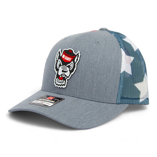 NC State Wolfpack 2024 Men's College World Series 3D Snapback Trucker Hat- Heather Grey/ Stars & Stripes