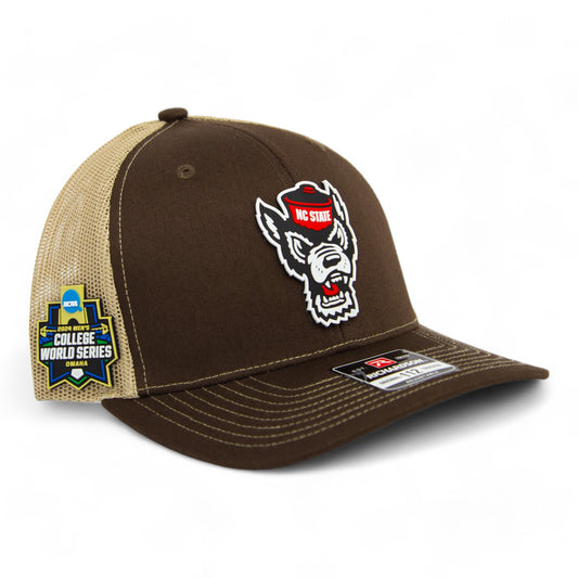 NC State Wolfpack 2024 Men's College World Series 3D Snapback Trucker Hat- Brown/ Tan