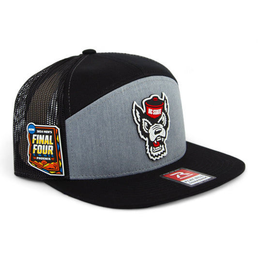 NC State Wolfpack 2024 Final Four 3D Snapback Seven-Panel Flat Bill Trucker Hat- Heather Grey/ Black