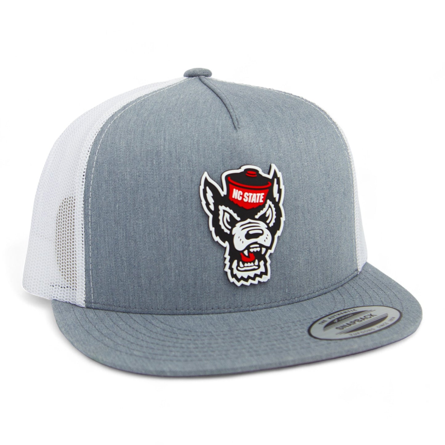 NC State Wolfpack 3D YP Snapback Flat Bill Trucker Hat- Heather Grey/ White