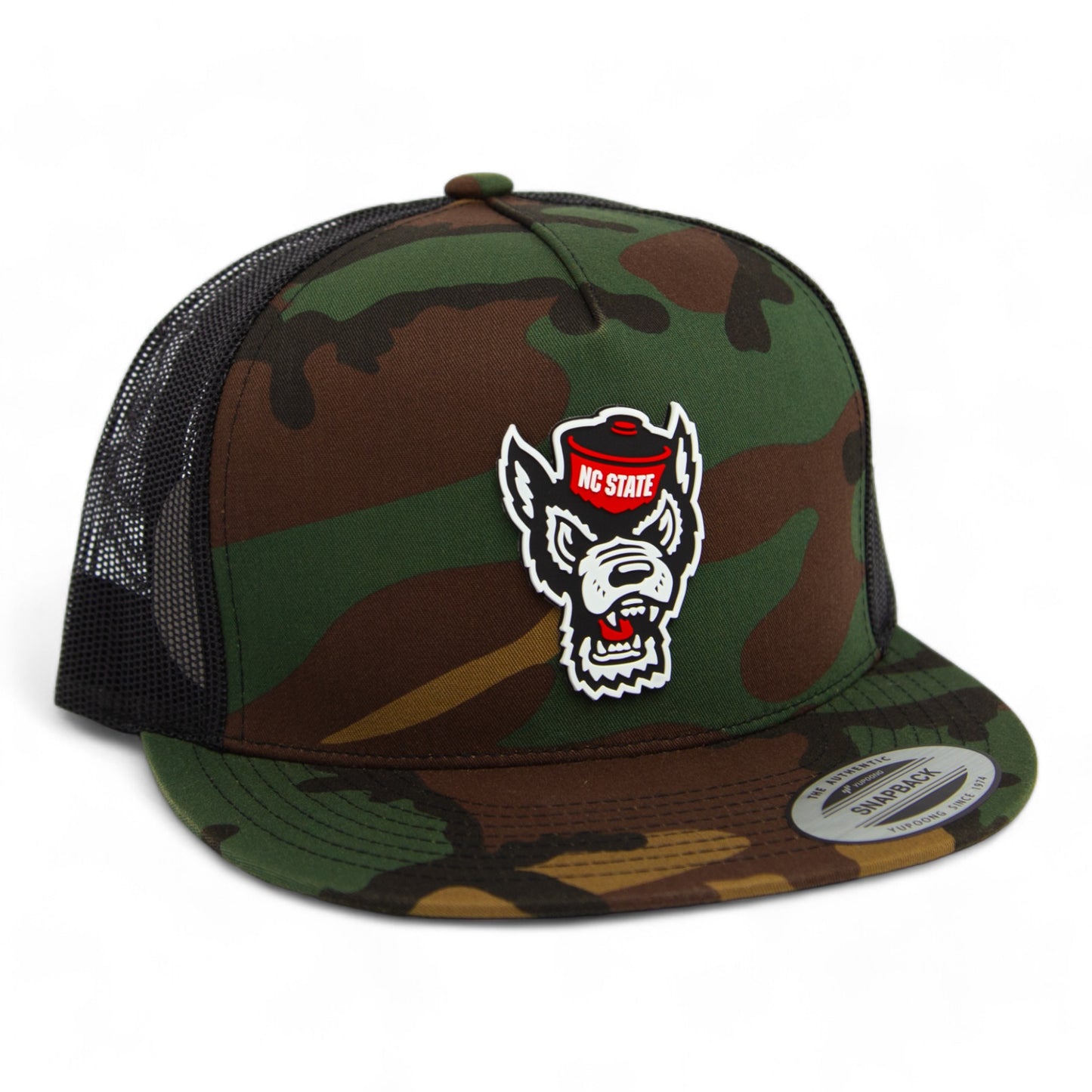 NC State Wolfpack 3D YP Snapback Flat Bill Trucker Hat- Army Camo/ Black