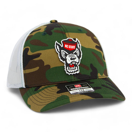 NC State Wolfpack 3D Snapback Trucker Hat- Army Camo/ White