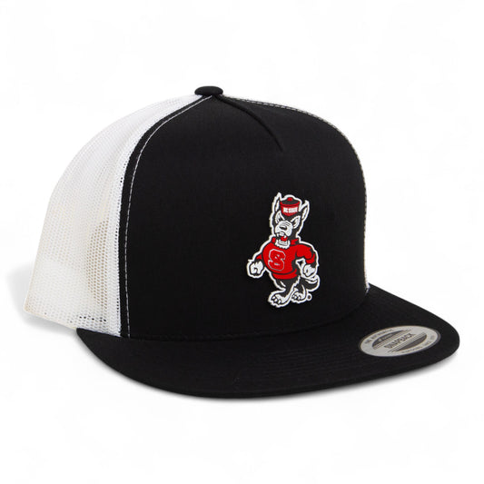 NC State Wolfpack Strutting Wolf 3D YP Snapback Flat Bill Trucker Hat- Black/ White