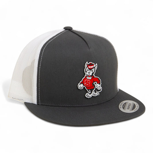 NC State Wolfpack Strutting Wolf 3D YP Snapback Flat Bill Trucker Hat- Charcoal/ White