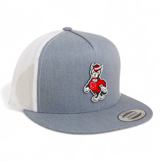 NC State Wolfpack Strutting Wolf 3D YP Snapback Flat Bill Trucker Hat- Heather Grey/ White