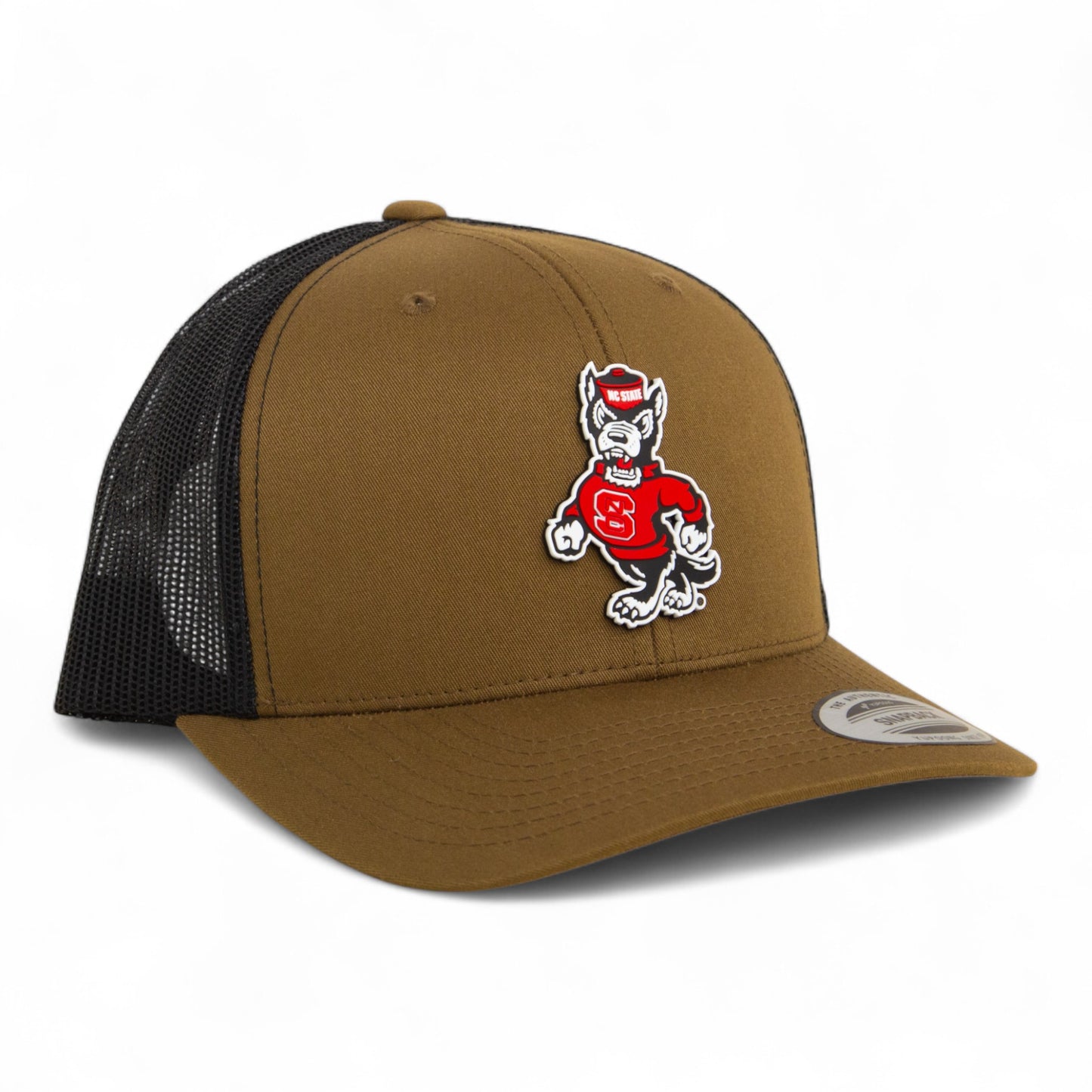 NC State Wolfpack Strutting Wolf 3D YP Snapback Trucker Hat- Coyote Brown/ Black
