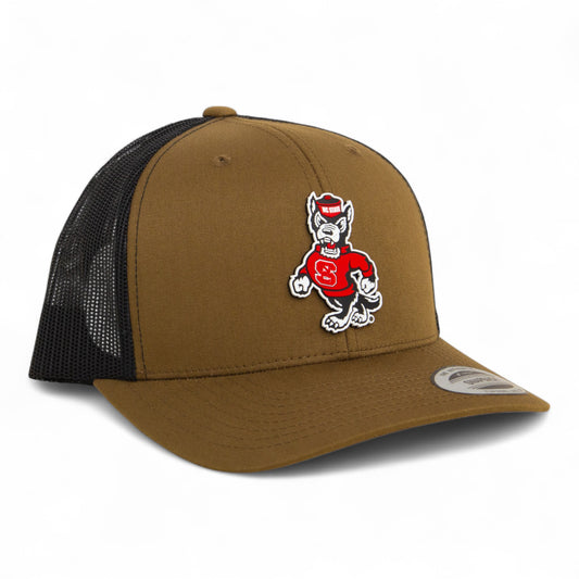 NC State Wolfpack Strutting Wolf 3D YP Snapback Trucker Hat- Coyote Brown/ Black