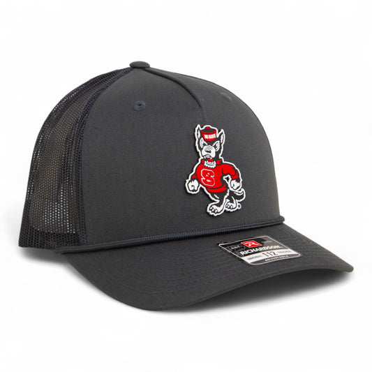 NC State Wolfpack Strutting Wolf 3D Snapback Trucker Rope Hat- Charcoal