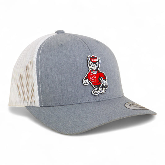 NC State Wolfpack Strutting Wolf 3D YP Snapback Trucker Hat- Heather Grey/ White