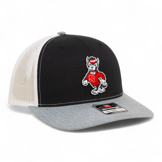 NC State Wolfpack Strutting Wolf 3D Snapback Trucker Hat- Black/ White/ Heather Grey