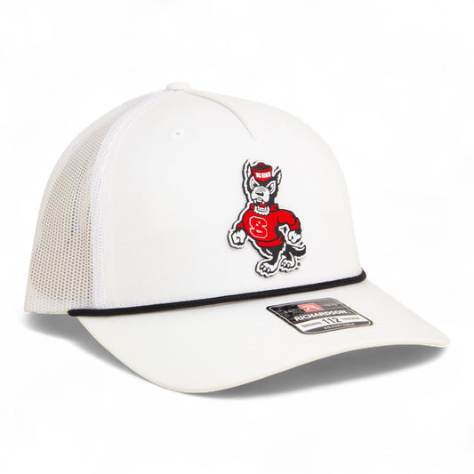 NC State Wolfpack Strutting Wolf 3D Snapback Trucker Rope Hat- White/ Black