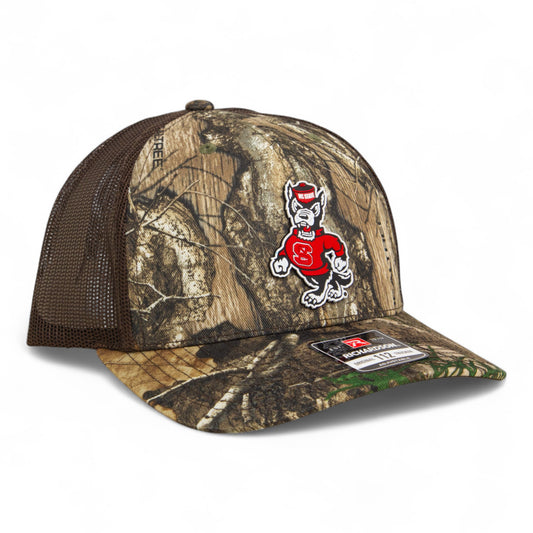 NC State Wolfpack Strutting Wolf 3D Snapback Trucker Hat- Realtree Edge/ Brown