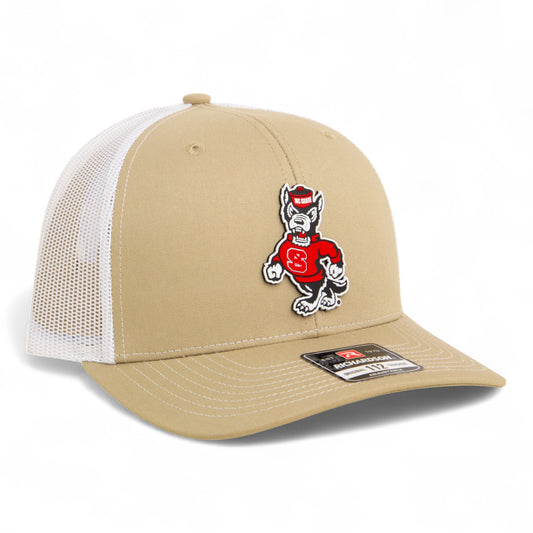 NC State Wolfpack Strutting Wolf 3D Snapback Trucker Hat- Tan/ White