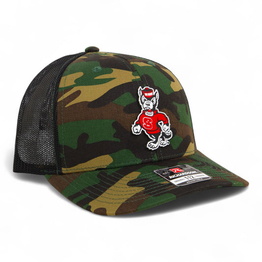 NC State Wolfpack Strutting Wolf 3D Snapback Trucker Hat- Army Camo/ Black