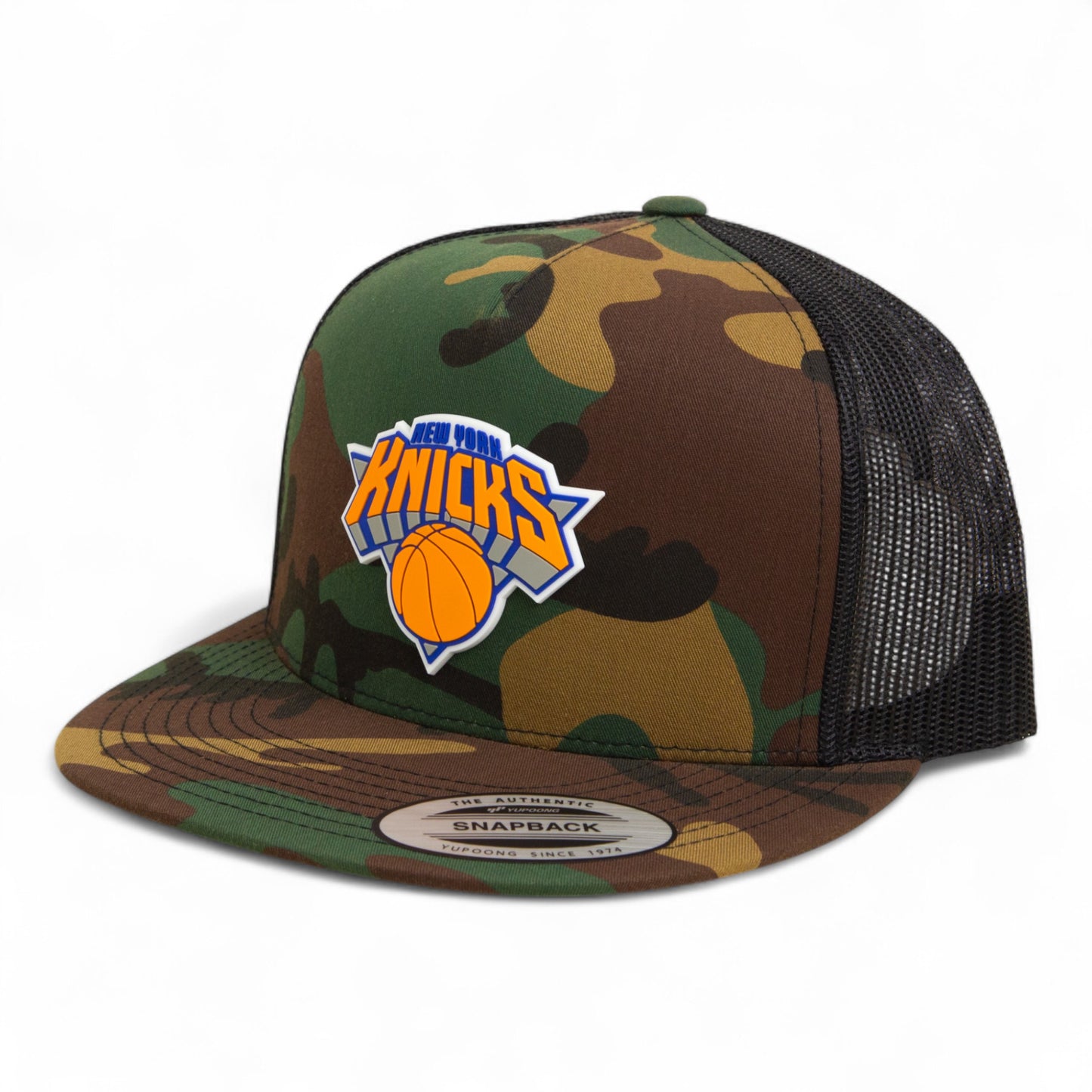New York Knicks 3D YP Snapback Flat Bill Trucker Hat- Army Camo/ Black