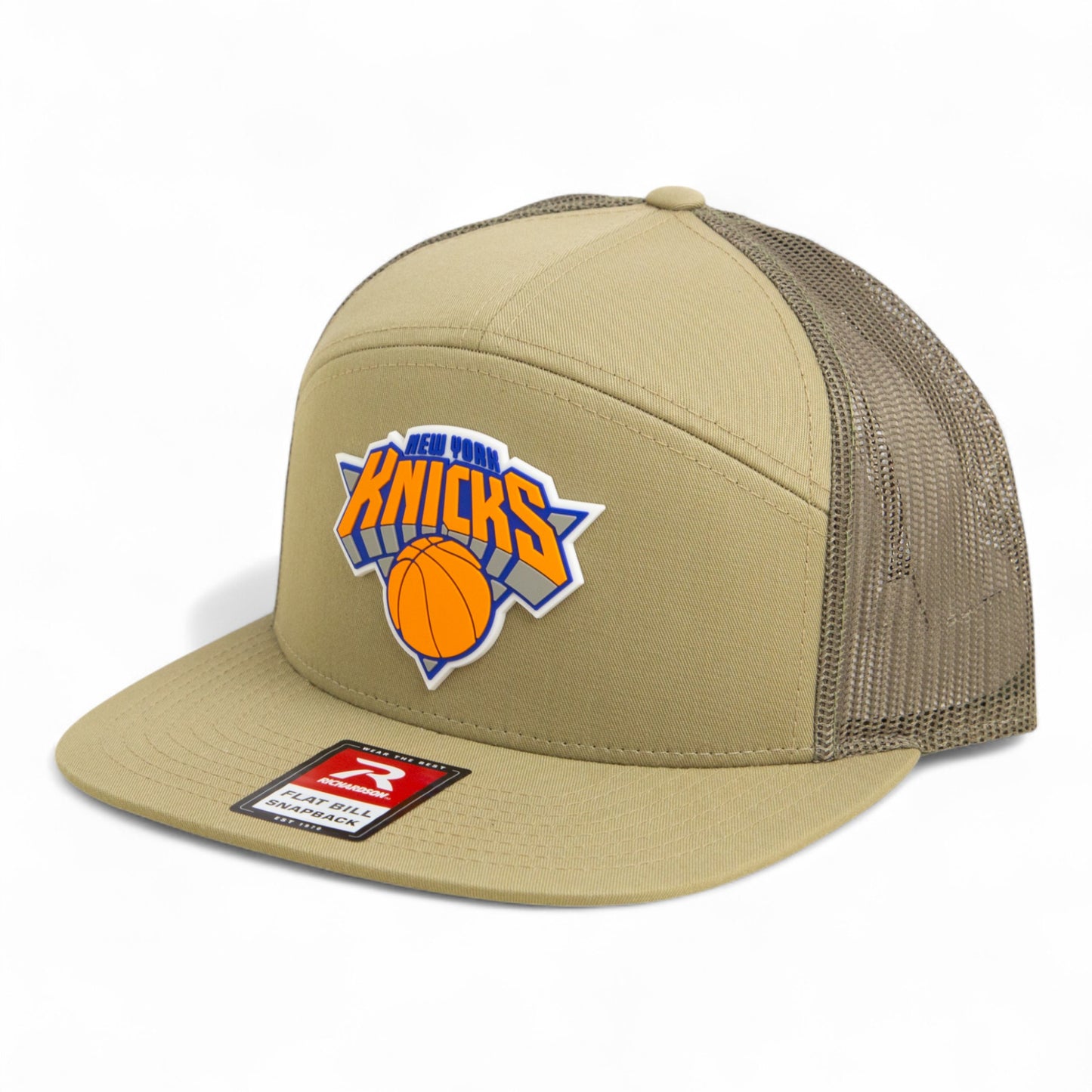 New York Knicks 3D Snapback Seven-Panel Flat Bill Trucker Hat- Pale Khaki/ Loden Green