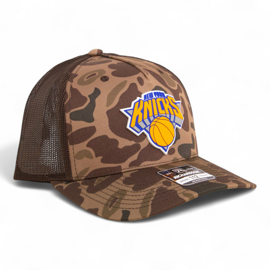 New York Knicks Snapback Trucker Hat- Bark Duck Camo/ Brown