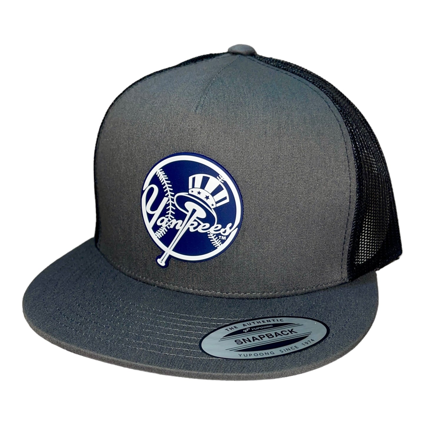 New York Yankees 3D YP Snapback Flat Bill Trucker Hat- Charcoal/ Black