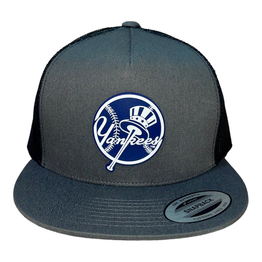 New York Yankees 3D YP Snapback Flat Bill Trucker Hat- Charcoal/ Black