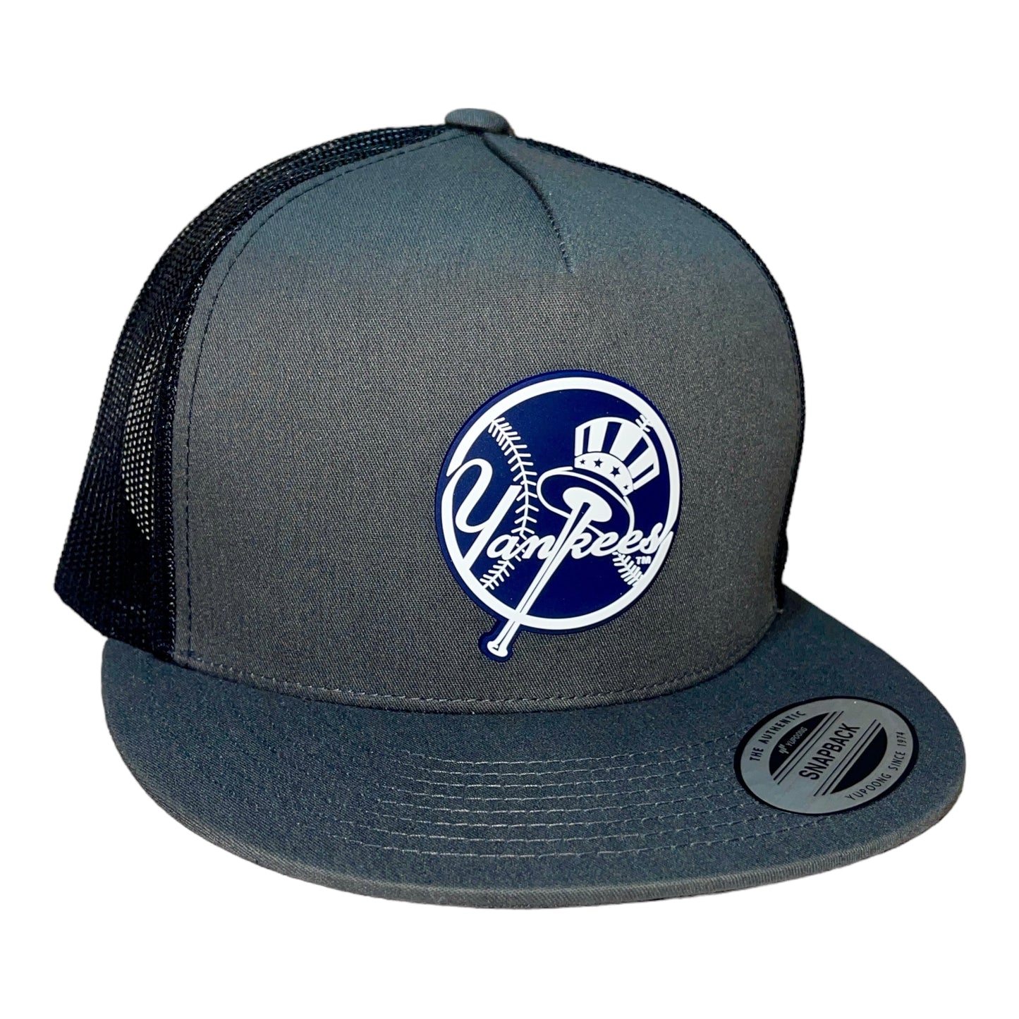 New York Yankees 3D YP Snapback Flat Bill Trucker Hat- Charcoal/ Black