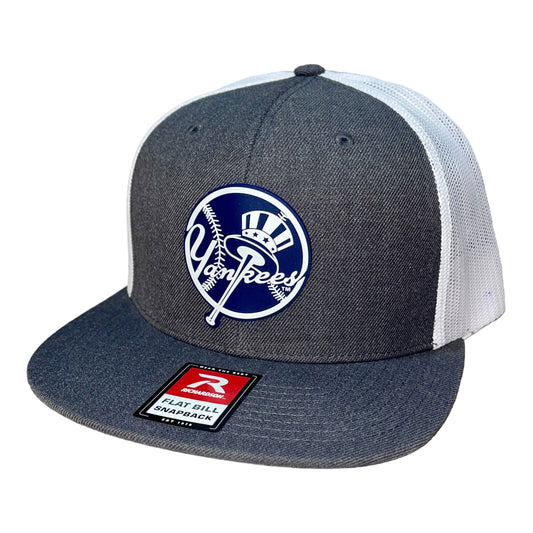 New York Yankees 3D Wool Blend Flat Bill Hat- Heather Charcoal/ White