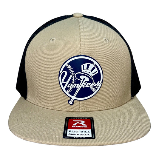 New York Yankees 3D Wool Blend Flat Bill Hat- Tan/ Black