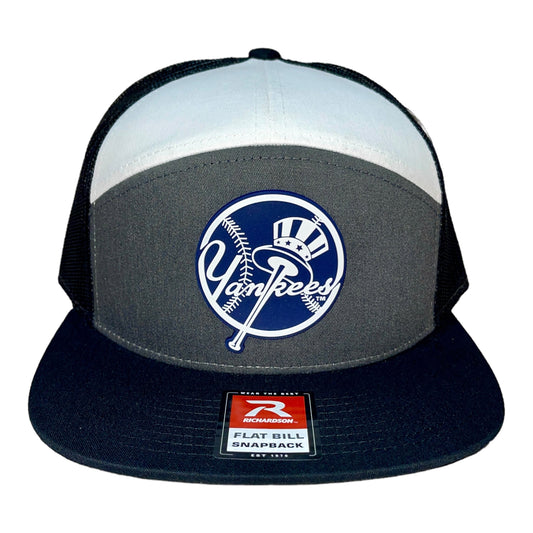 New York Yankees 3D Snapback Seven-Panel Flat Bill Trucker Hat- Charcoal/ White/ Black