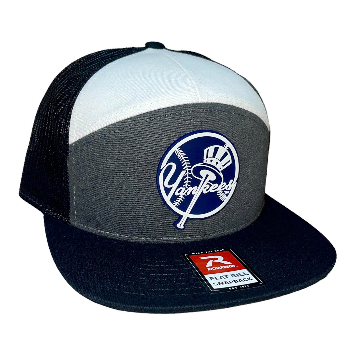 New York Yankees 3D Snapback Seven-Panel Flat Bill Trucker Hat- Charcoal/ White/ Black