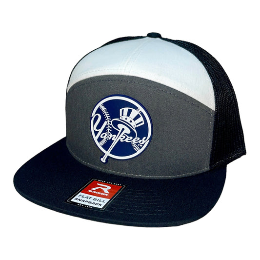 New York Yankees 3D Snapback Seven-Panel Flat Bill Trucker Hat- Charcoal/ White/ Black