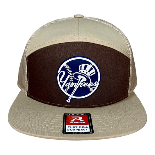 New York Yankees 3D Snapback Seven-Panel Flat Bill Trucker Hat- Brown/ Tan