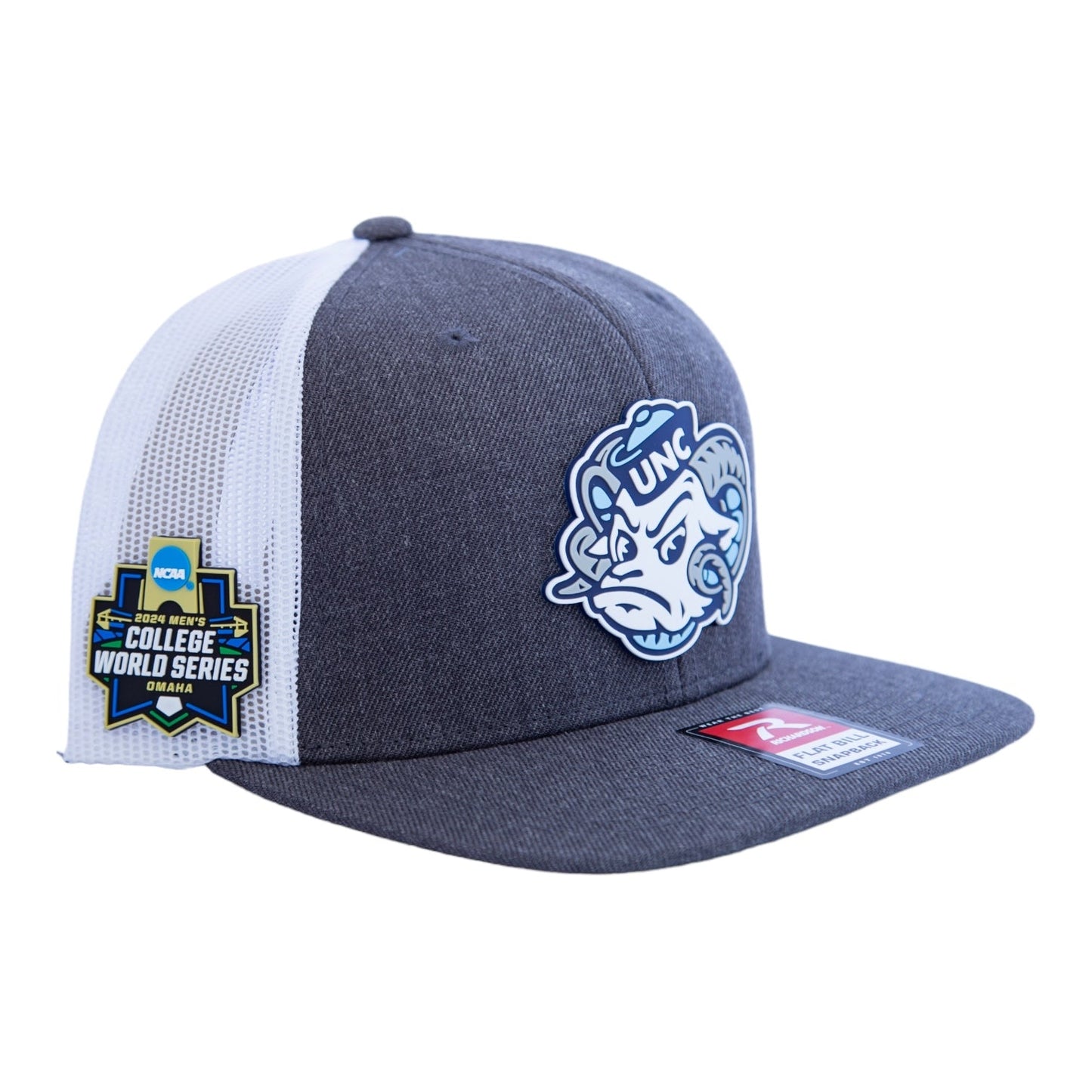 UNC Tar Heels 2024 Men's College World Series 3D Wool Blend Flat Bill Hat- Heather Charcoal/ White