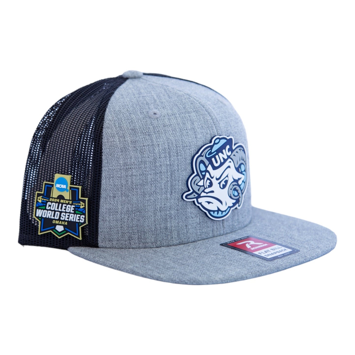 UNC Tar Heels 2024 Men's College World Series 3D Wool Blend Flat Bill Hat- Heather Grey/ Black