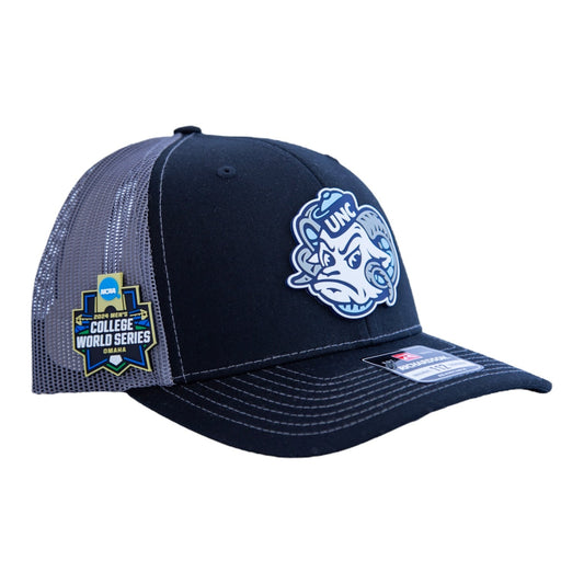 UNC Tar Heels 2024 Men's College World Series 3D Snapback Trucker Hat- Black/ Charcoal