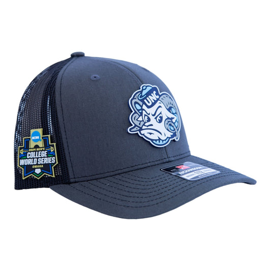 UNC Tar Heels 2024 Men's College World Series 3D Snapback Trucker Hat- Charcoal/ Black