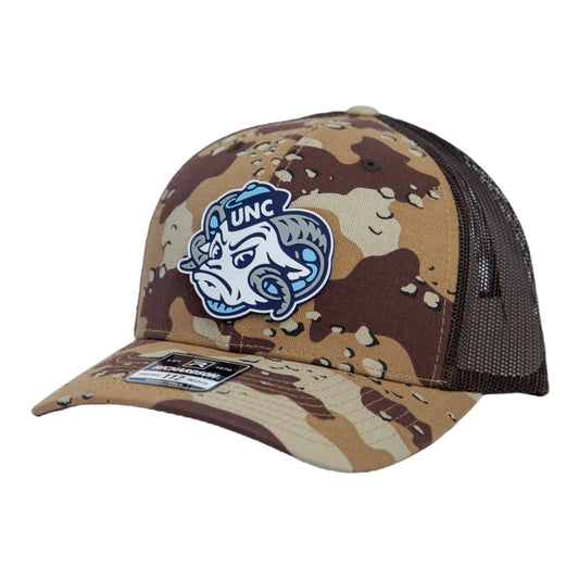 UNC Tar Heels 2024 Men's College World Series 3D Snapback Trucker Hat- Desert Camo/ Brown