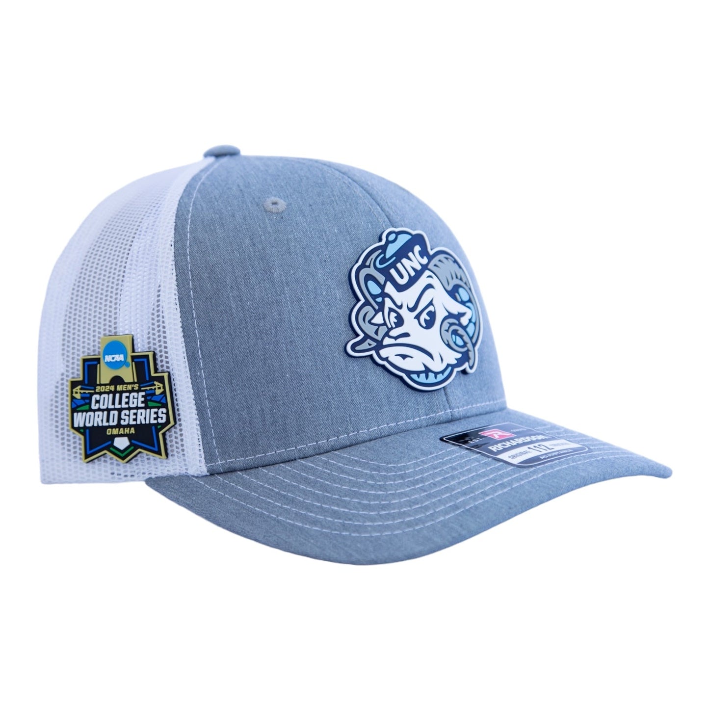 UNC Tar Heels 2024 Men's College World Series 3D Snapback Trucker Hat- Heather Grey/ White