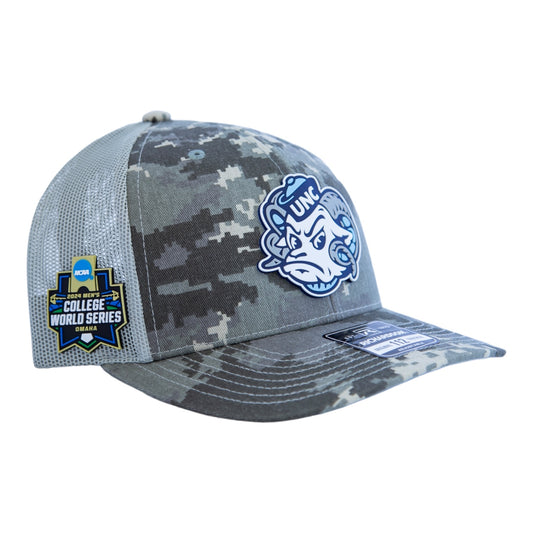 North Carolina Tar Heels 2024 Men's College World Series 3D Snapback Trucker Hat- Military Digital Camo