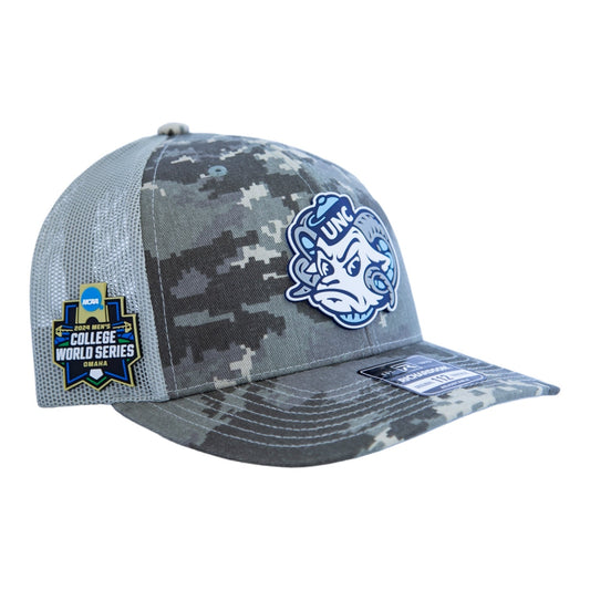 UNC Tar Heels 2024 Men's College World Series 3D Snapback Trucker Hat- Military Digital Camo