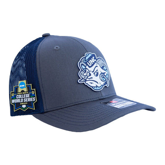 UNC Tar Heels 2024 Men's College World Series 3D Snapback Trucker Hat- Charcoal/ Navy