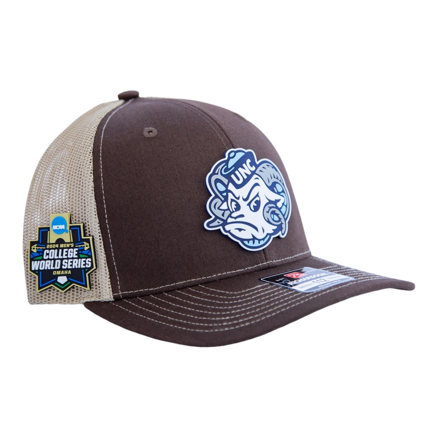 UNC Tar Heels 2024 Men's College World Series 3D Snapback Trucker Hat- Brown/ Tan