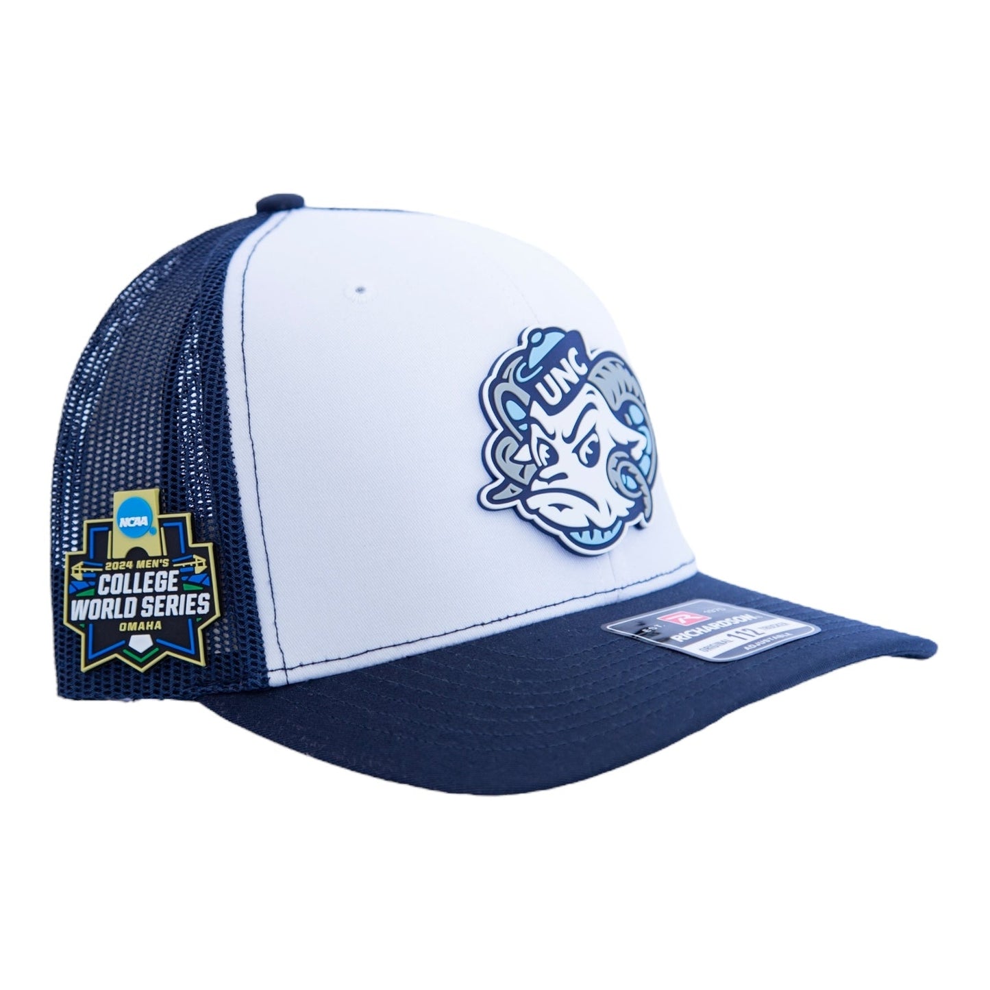 UNC Tar Heels 2024 Men's College World Series 3D Snapback Trucker Hat- White/ Navy