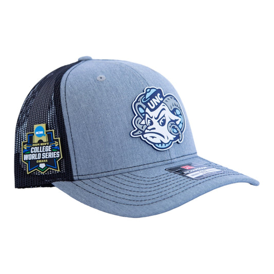 UNC Tar Heels 2024 Men's College World Series 3D Snapback Trucker Hat- Heather Grey/ Black