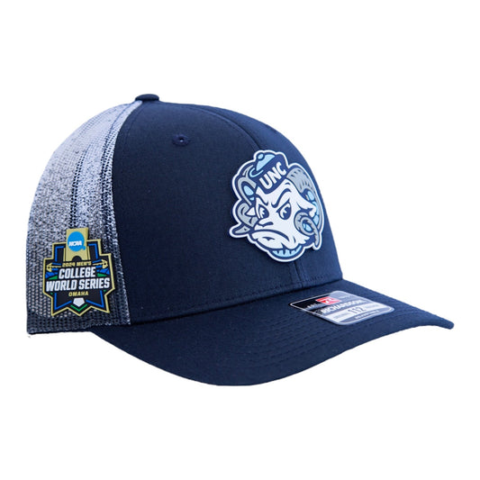 UNC Tar Heels 2024 Men's College World Series 3D Snapback Trucker Hat- Navy Fade